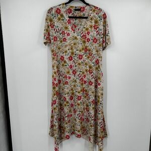 Inoah Made in USA Floral Print V Neck‎ Short Sleeve Midi Dress Size M